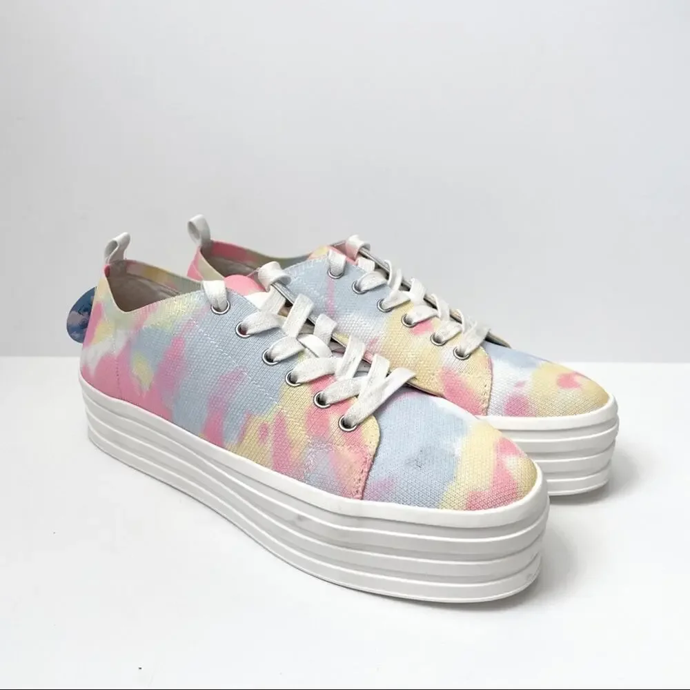 Gianni Binni Platform Lace Up Sneakers Tie Dye Multi Color 8M